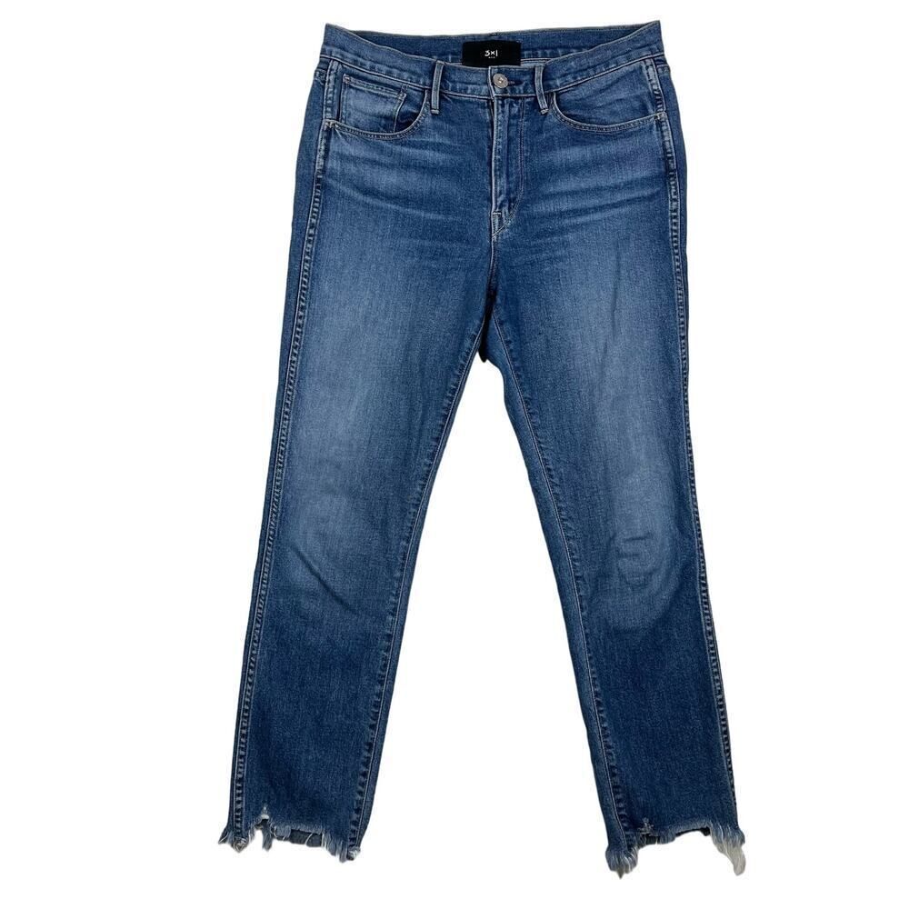3x1 NYC Denim Shredded Crop Raw Hem Regular Fit Dark Wash Jeans Size 27